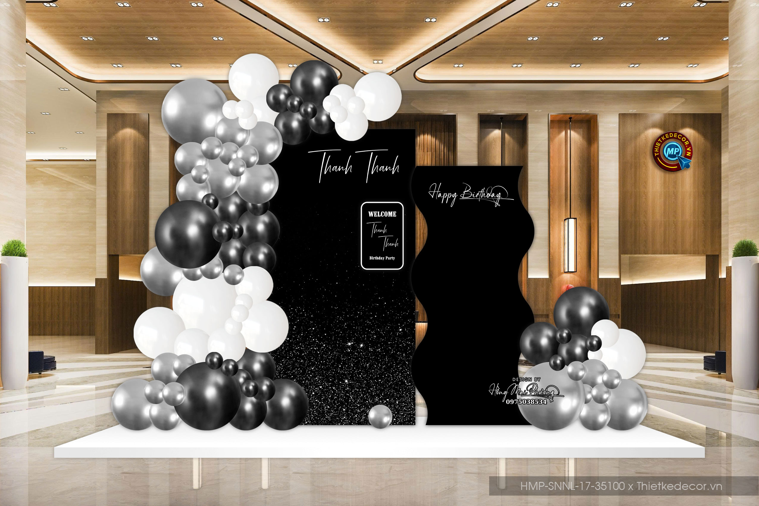 Trang trí tiệc sinh nhật người lớn. File thiết kế Backdrop đơn giản sang trọng.